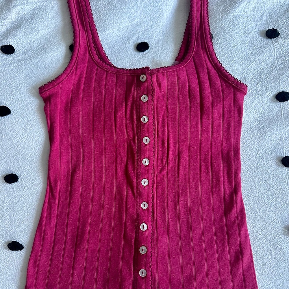 Free People End Game Pointelle Tank, sz. S, Cerise (dark pink/light red), NWT